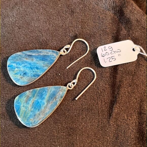 Tear drop Artisan Apatite Drop Earrings set in 925 Sterling Silver - Picture 7 of 8